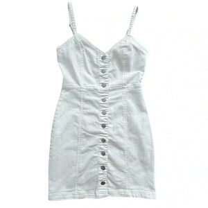 White Button-Front Denim Mini Dress adjustable length bridal bride bachelorette